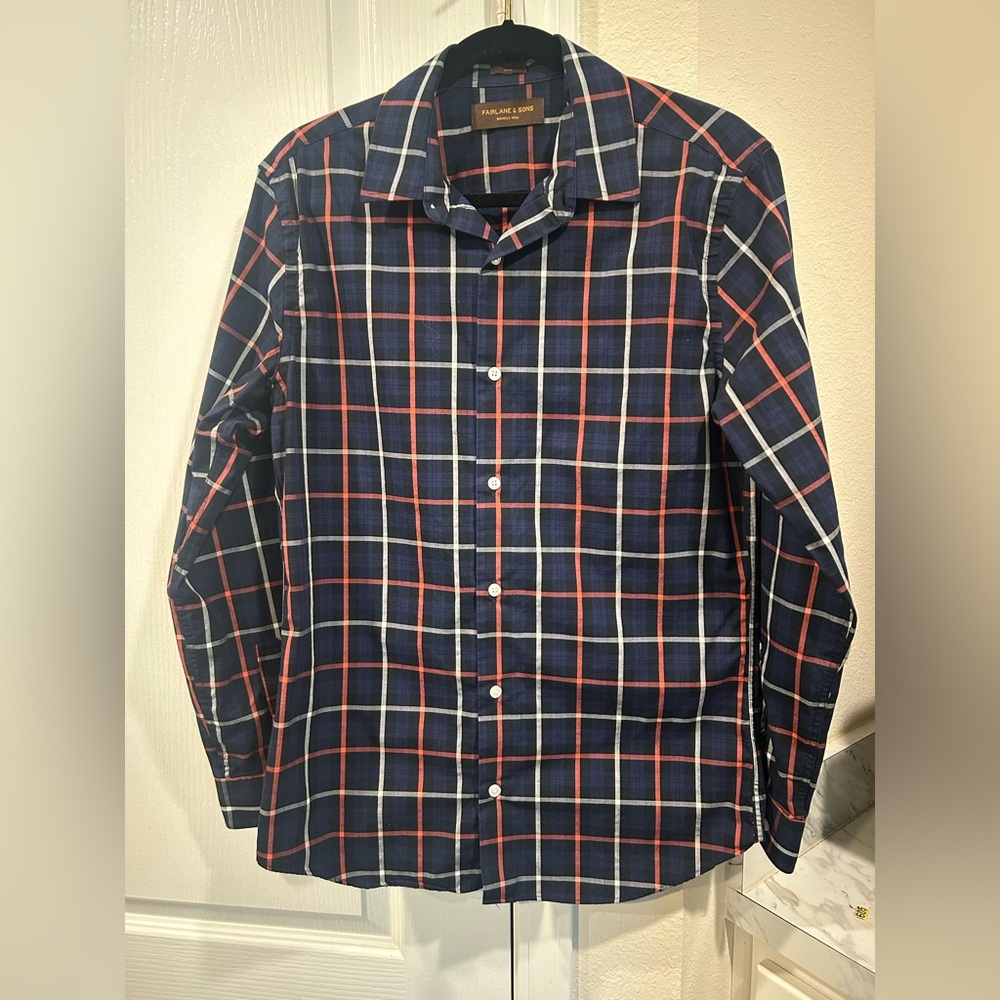 Fairlane & Sons‎ Men's Navy and Red Plaid Shirt Size M